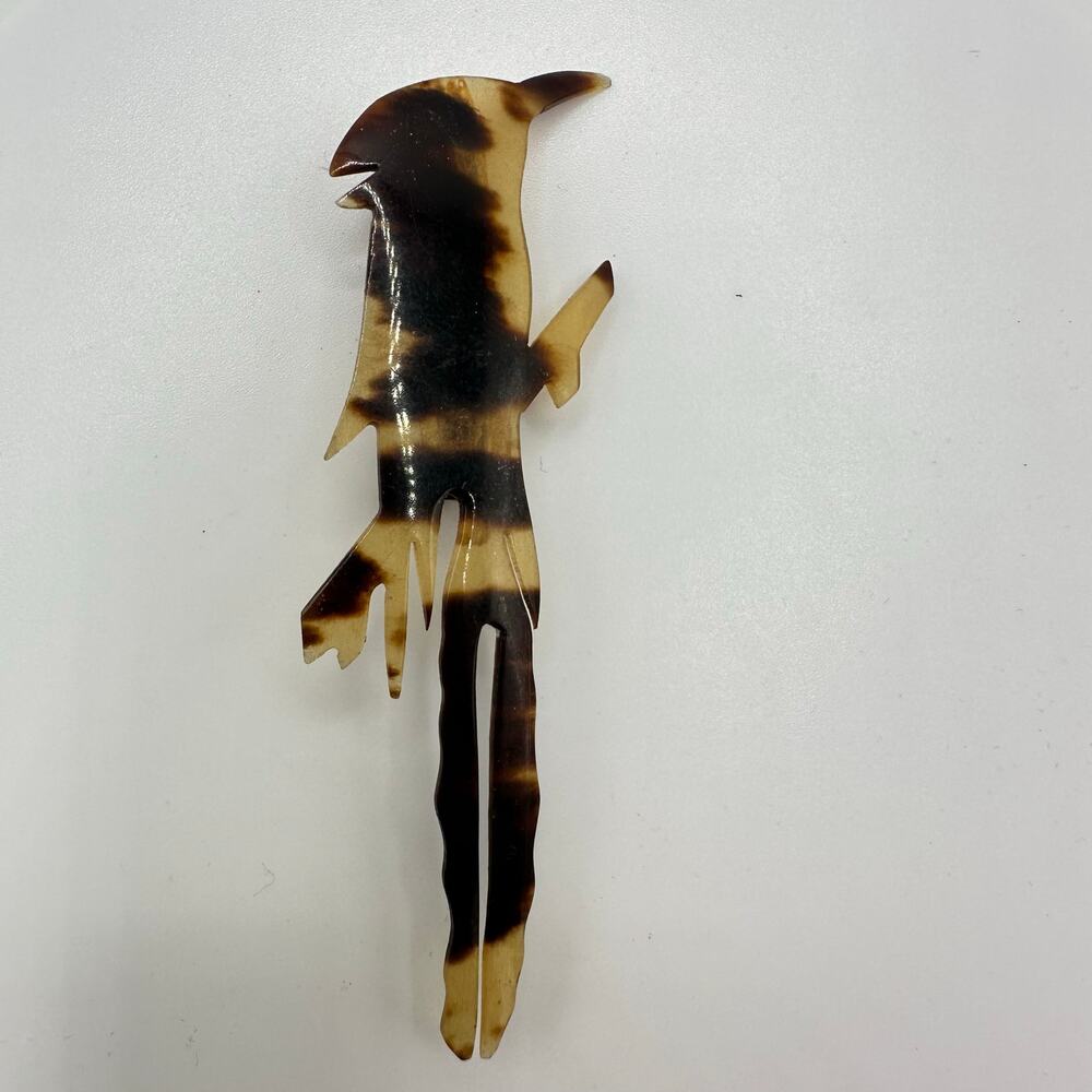 Antique vintage "faux" tortoise shell tortoiseshell carved bird brooch pin